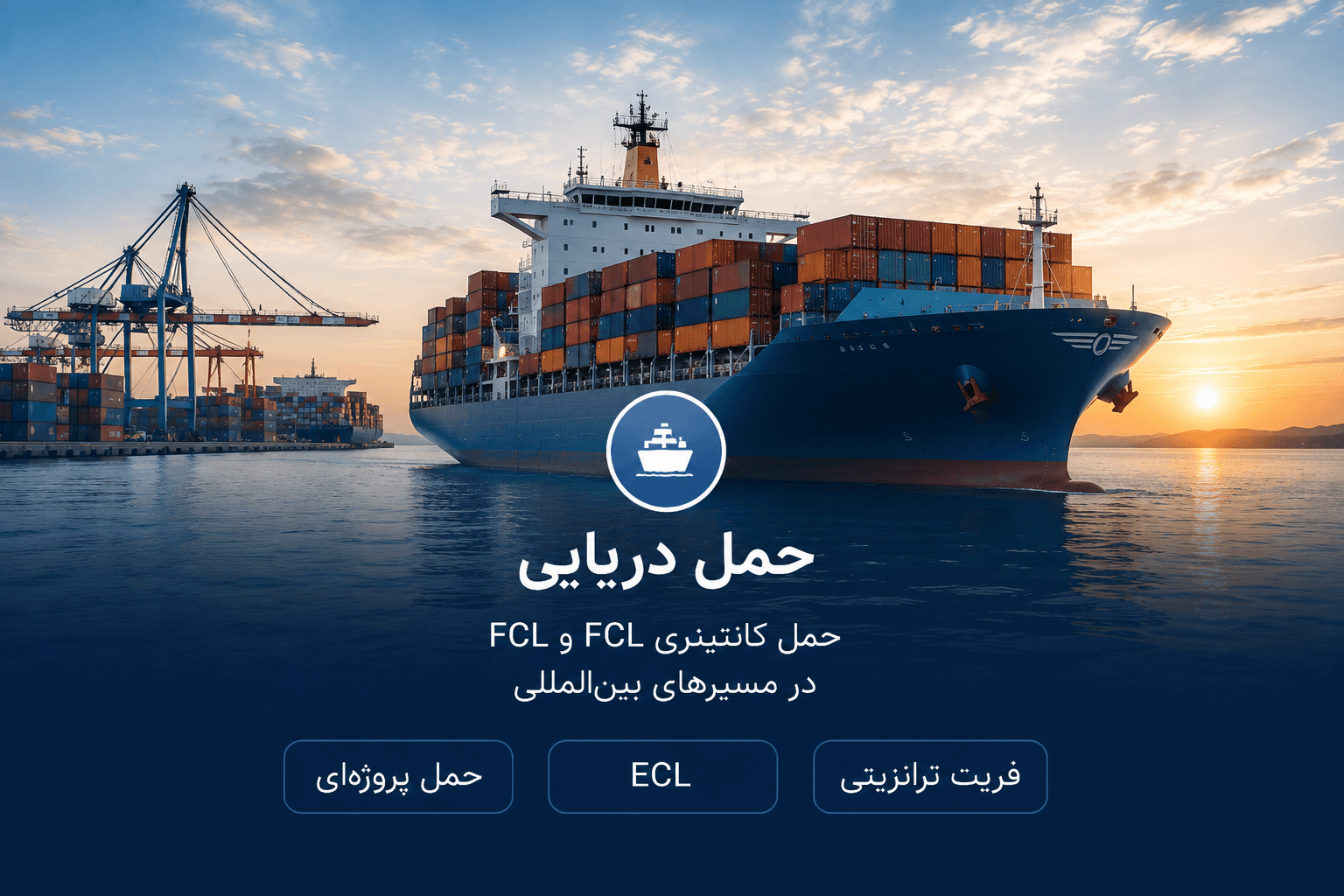 کشتی کانتینری در بندر — خدمات حمل دریایی iKIA Logistics